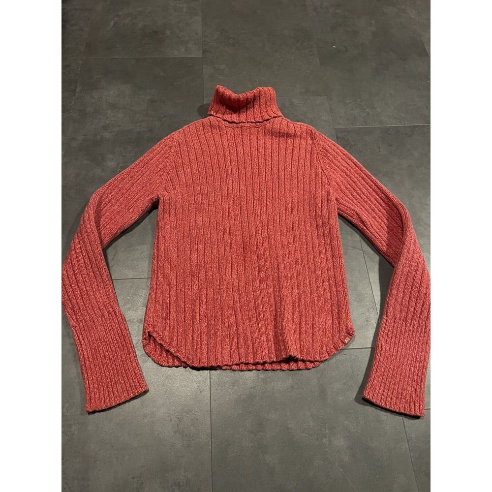 American Eagle Cable Sweater Turtle Neck Pullover Red Eagle Flag Size XL D-212